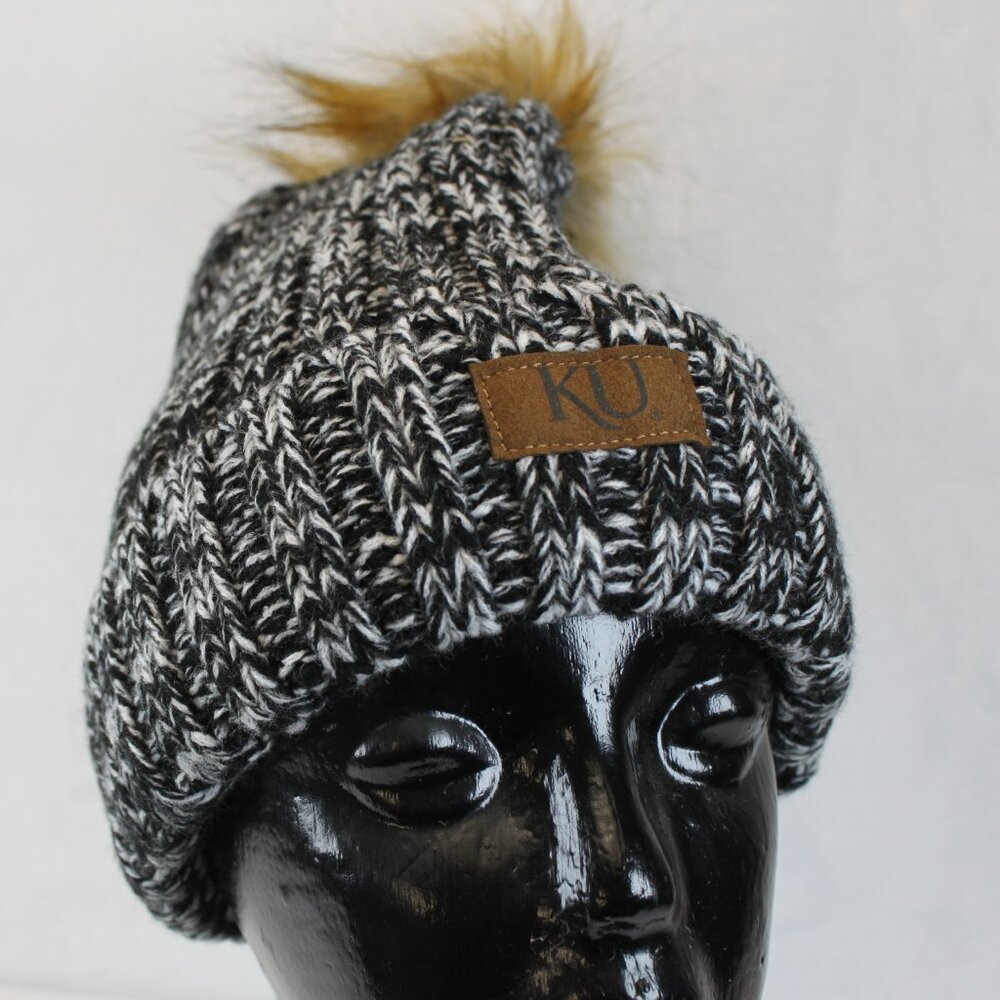 Zephyr x Kansas Jayhawks Cuff Knit Beanie Hat w/ Faux Fur Pom-Pom Women's OSFM